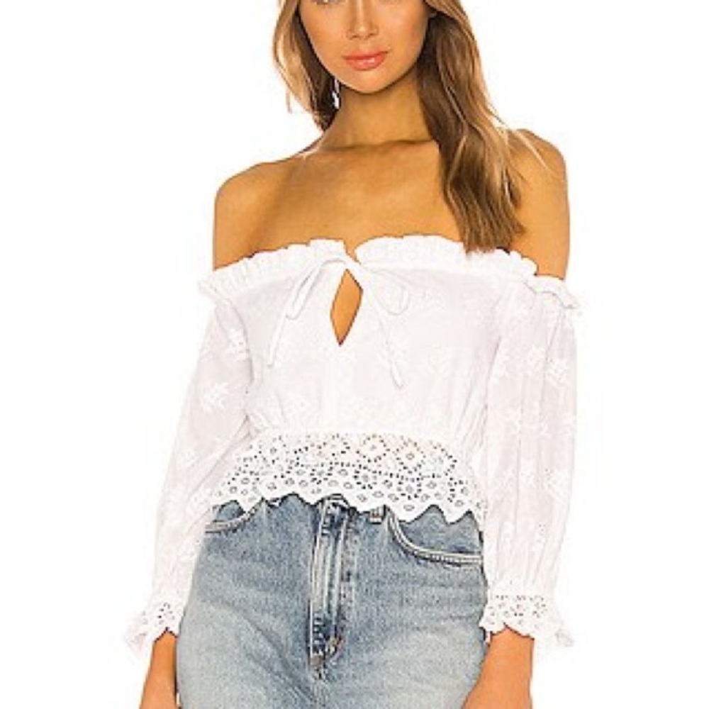 Majorelle Laurel off the shoulder top in white, medium